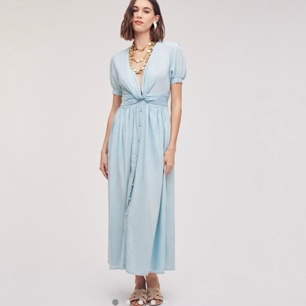 Sam Edelman Christy Midi Dress Harper blue denim Jean button Pocket L Large